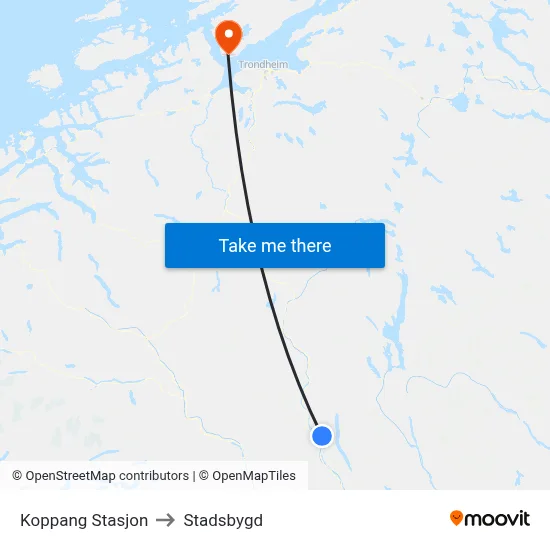 Koppang Stasjon to Stadsbygd map