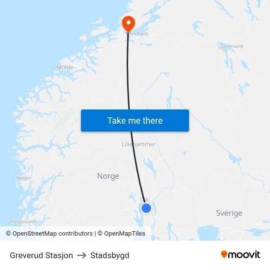 Greverud Stasjon to Stadsbygd map
