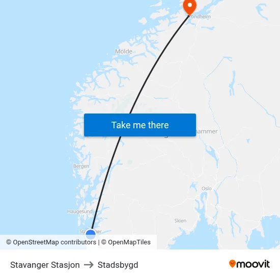 Stavanger Stasjon to Stadsbygd map