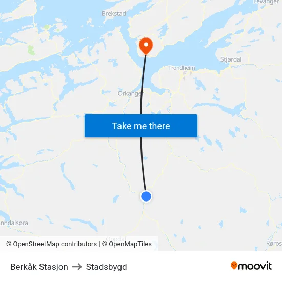 Berkåk Stasjon to Stadsbygd map