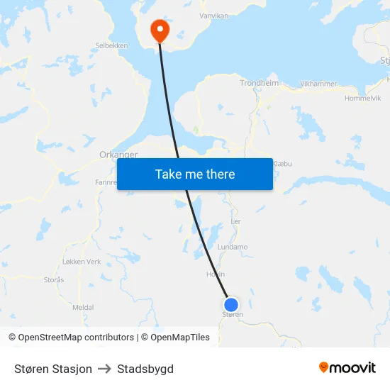 Støren Stasjon to Stadsbygd map