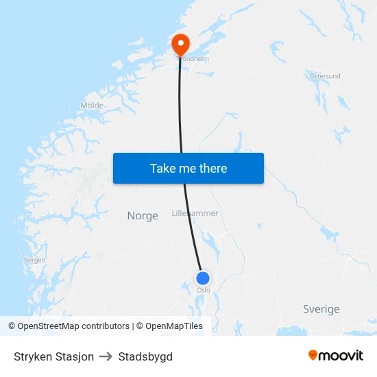 Stryken Stasjon to Stadsbygd map