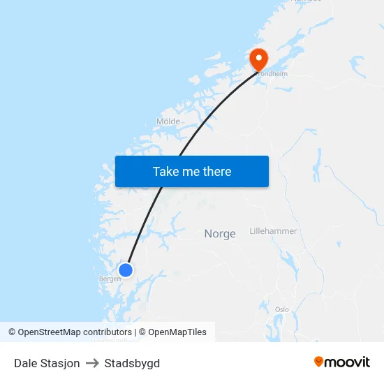 Dale Stasjon to Stadsbygd map