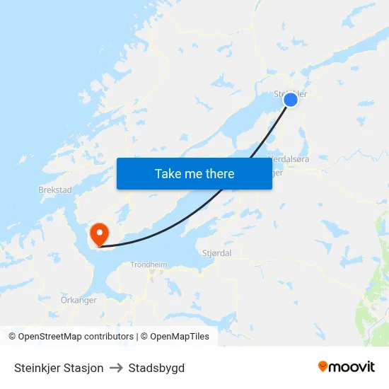 Steinkjer Stasjon to Stadsbygd map