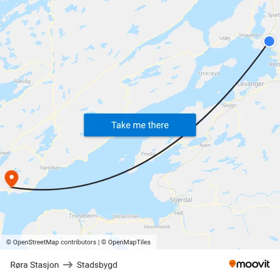 Røra Stasjon to Stadsbygd map