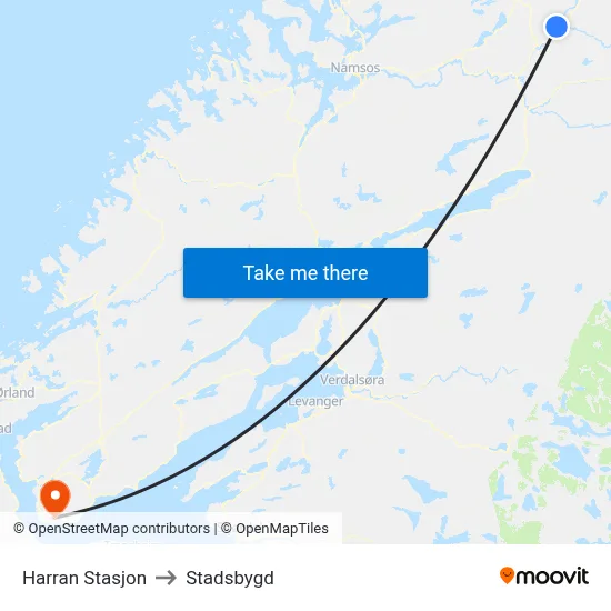 Harran Stasjon to Stadsbygd map