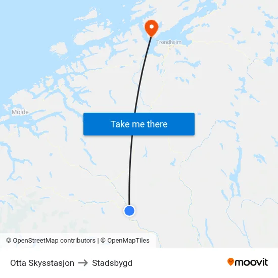 Otta Skysstasjon to Stadsbygd map