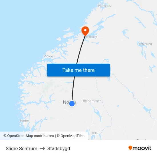 Slidre Sentrum to Stadsbygd map
