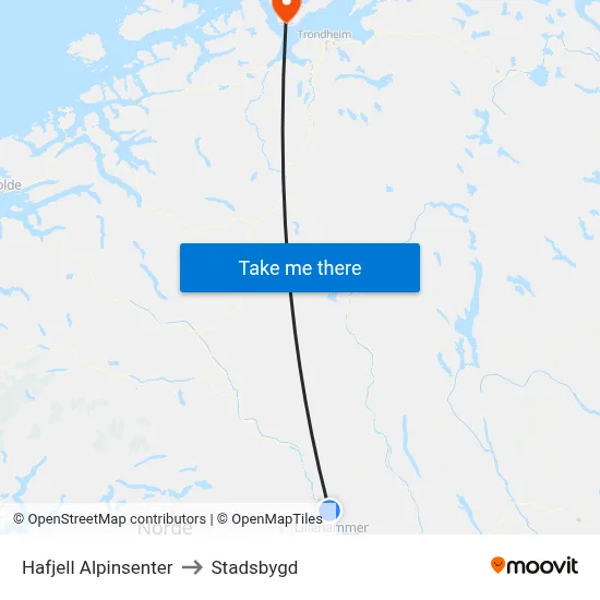 Hafjell Alpinsenter to Stadsbygd map