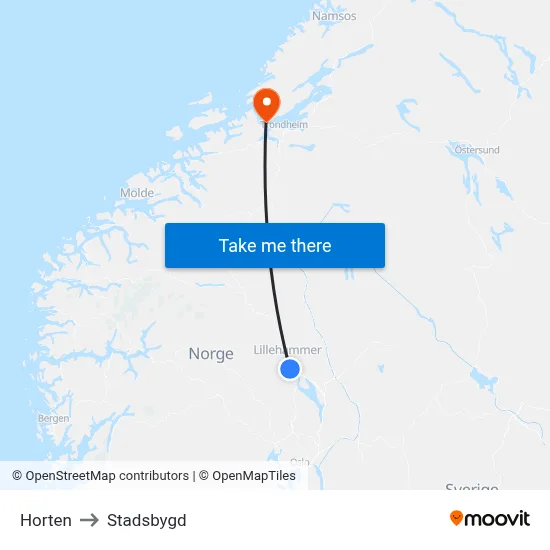 Horten to Stadsbygd map