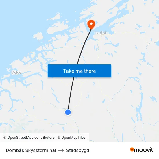 Dombås Skyssterminal to Stadsbygd map