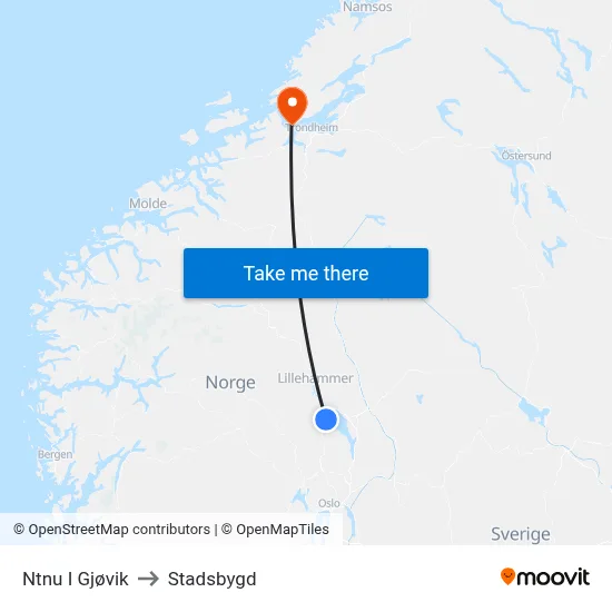 Ntnu I Gjøvik to Stadsbygd map