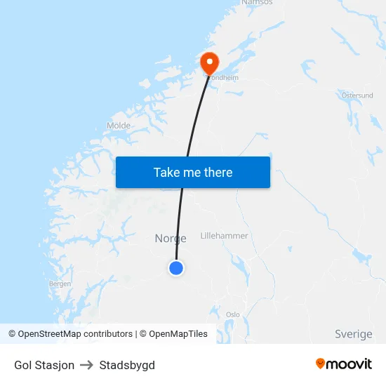 Gol Stasjon to Stadsbygd map