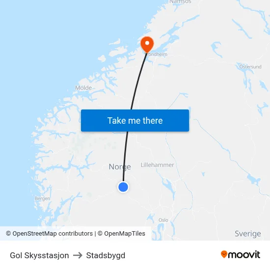 Gol Skysstasjon to Stadsbygd map