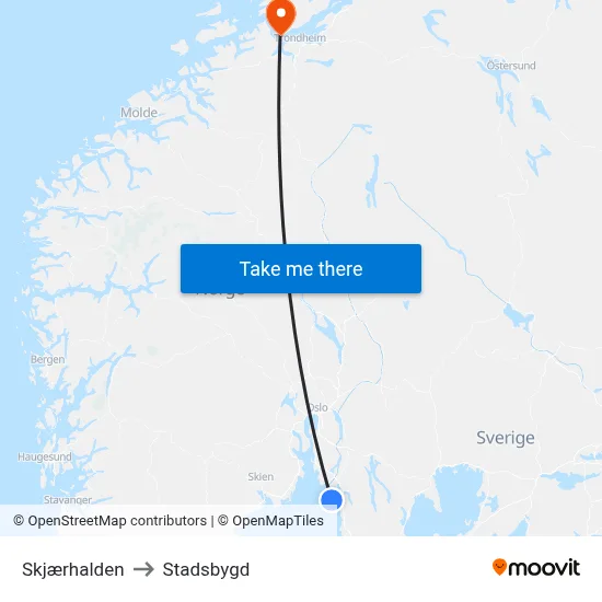 Skjærhalden to Stadsbygd map