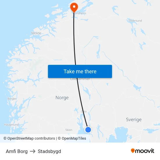 Amfi Borg to Stadsbygd map