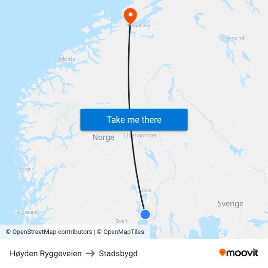 Høyden Ryggeveien to Stadsbygd map