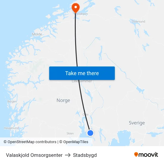 Valaskjold Omsorgsenter to Stadsbygd map