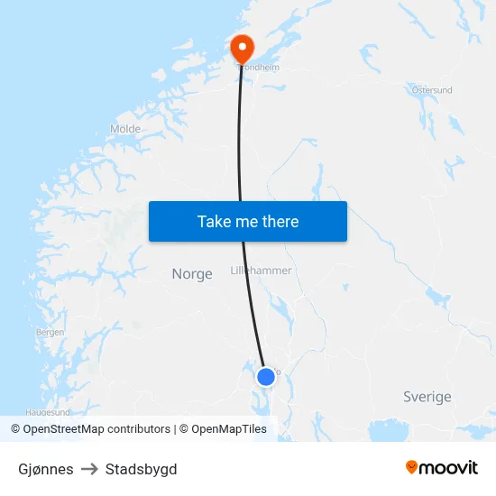 Gjønnes to Stadsbygd map