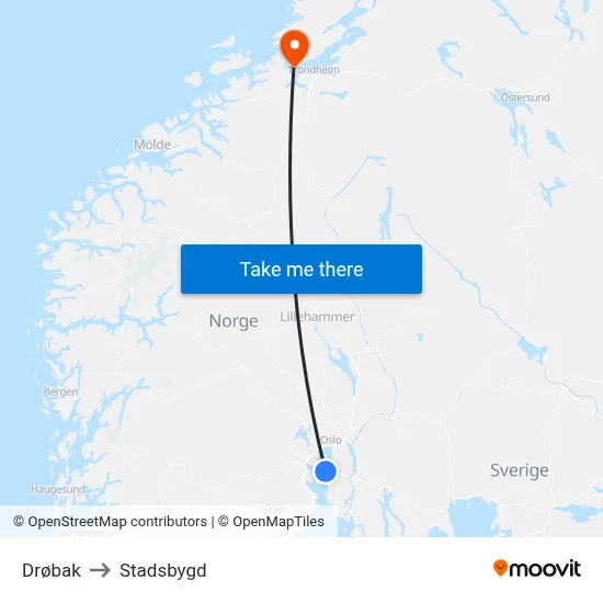 Drøbak to Stadsbygd map