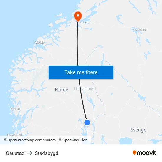 Gaustad to Stadsbygd map