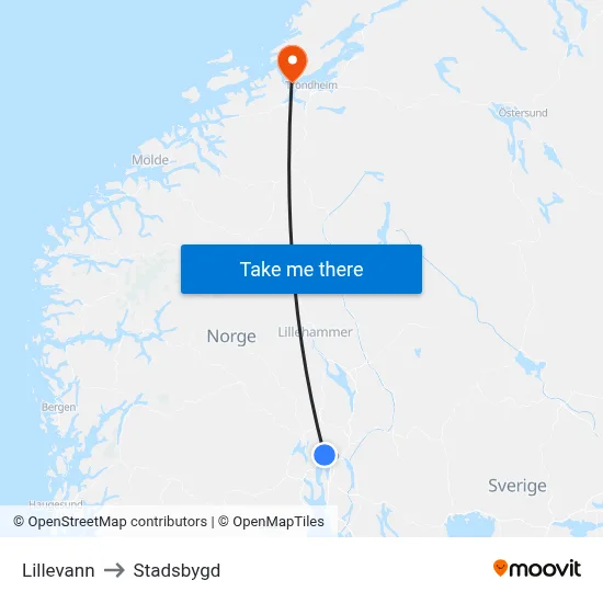Lillevann to Stadsbygd map