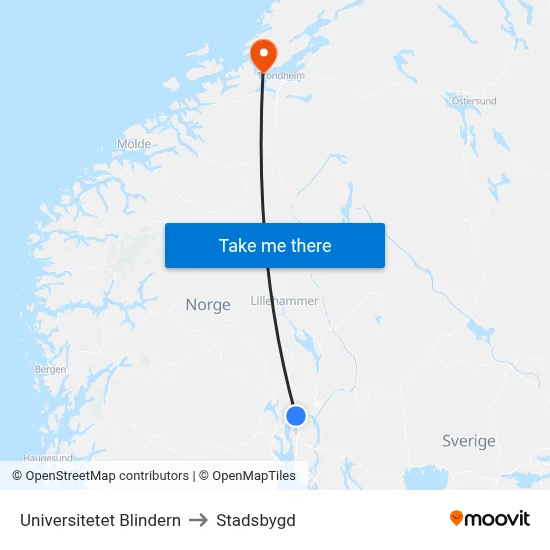 Universitetet Blindern to Stadsbygd map