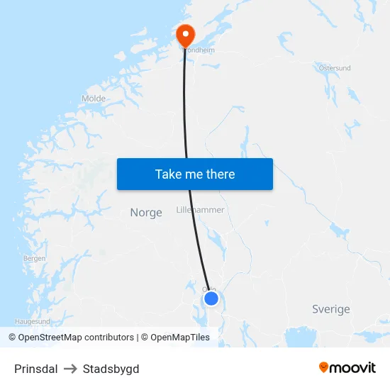 Prinsdal to Stadsbygd map