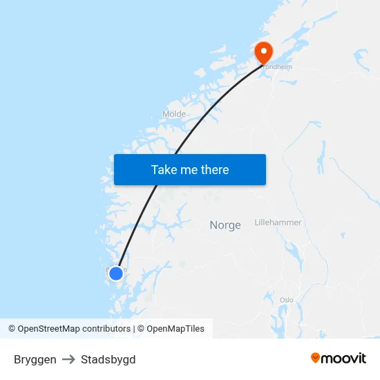 Bryggen to Stadsbygd map