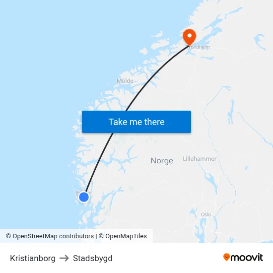 Kristianborg to Stadsbygd map