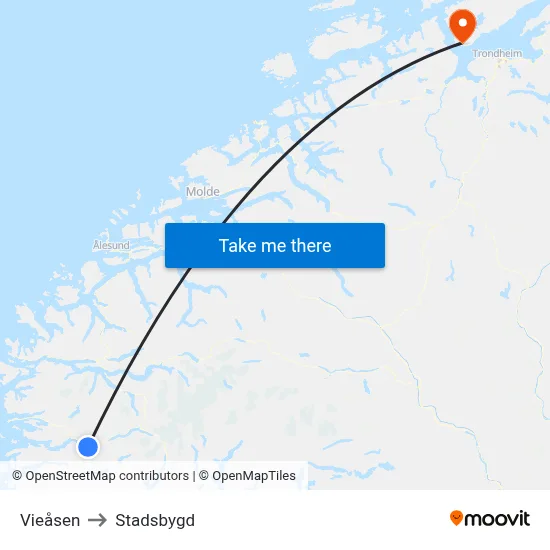 Vieåsen to Stadsbygd map