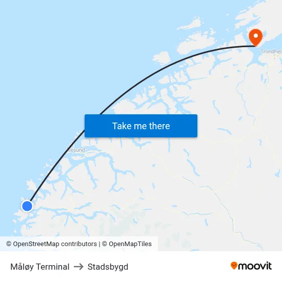 Måløy Terminal to Stadsbygd map