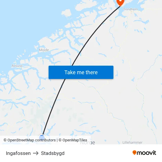 Ingafossen to Stadsbygd map