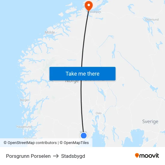 Porsgrunn Porselen to Stadsbygd map