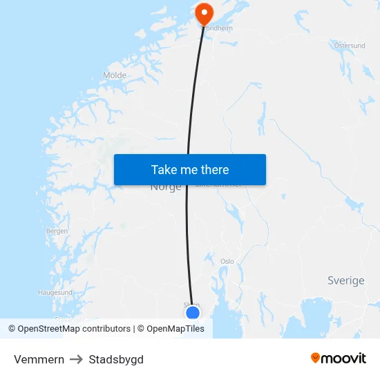 Vemmern to Stadsbygd map