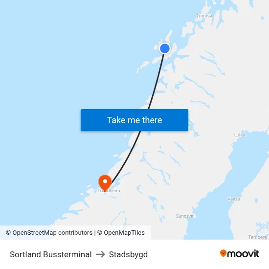 Sortland Bussterminal to Stadsbygd map