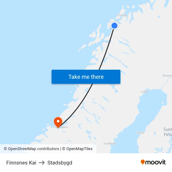 Finnsnes Kai to Stadsbygd map