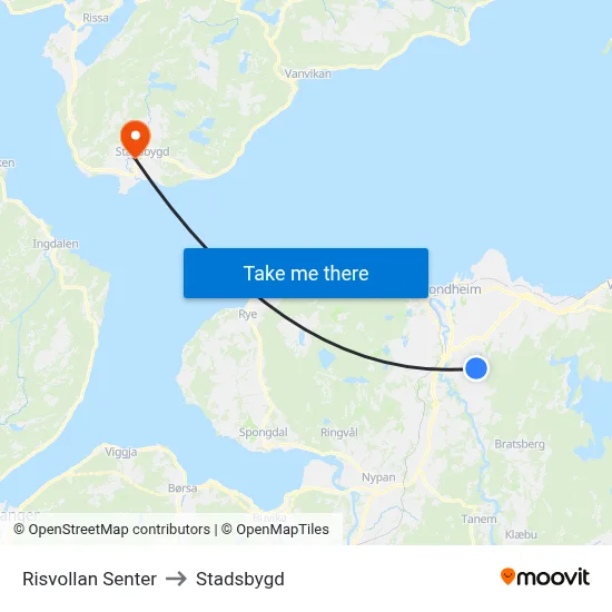 Risvollan Senter to Stadsbygd map