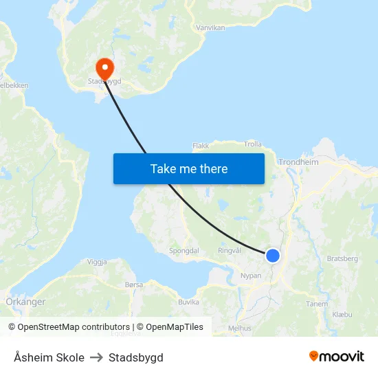 Åsheim Skole to Stadsbygd map