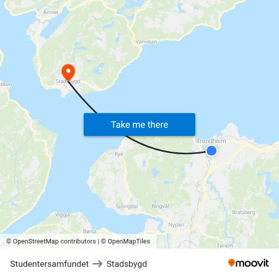 Studentersamfundet to Stadsbygd map