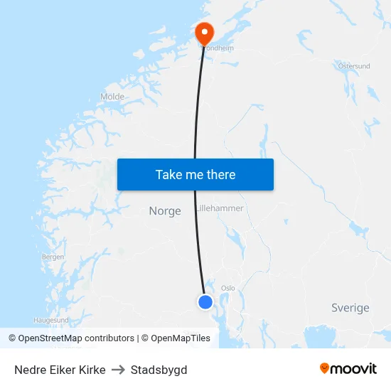 Nedre Eiker Kirke to Stadsbygd map