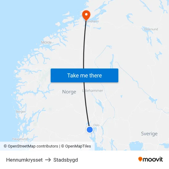 Hennumkrysset to Stadsbygd map