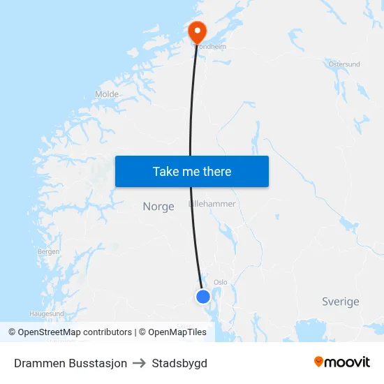 Drammen Busstasjon to Stadsbygd map