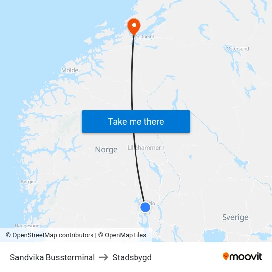 Sandvika Bussterminal to Stadsbygd map