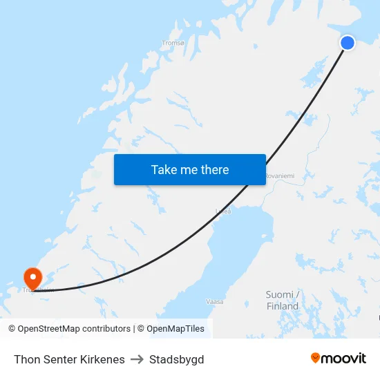 Thon Senter Kirkenes to Stadsbygd map