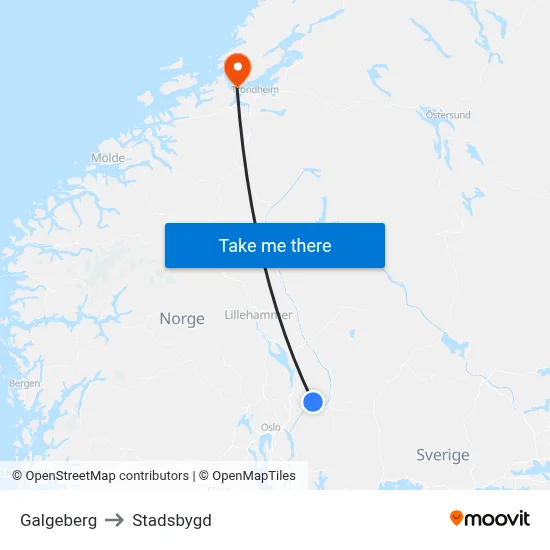 Galgeberg to Stadsbygd map