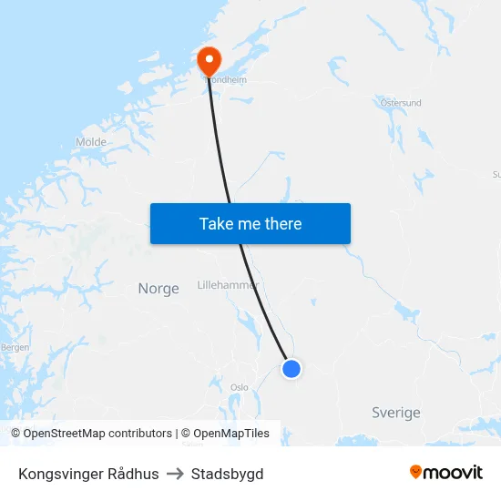 Kongsvinger Rådhus to Stadsbygd map