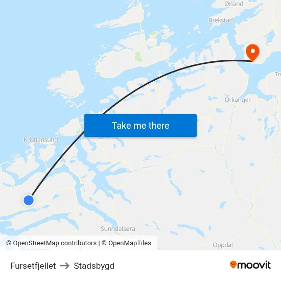 Fursetfjellet to Stadsbygd map