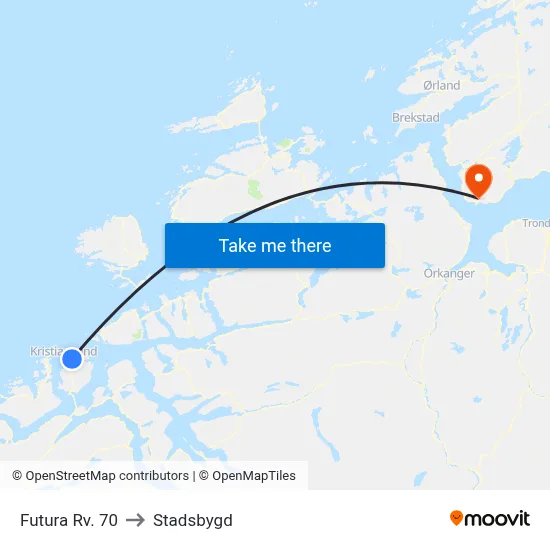 Futura Rv. 70 to Stadsbygd map