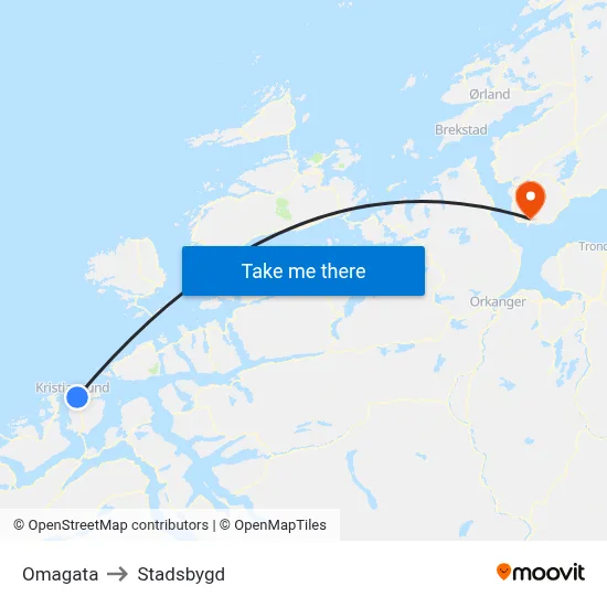 Omagata to Stadsbygd map